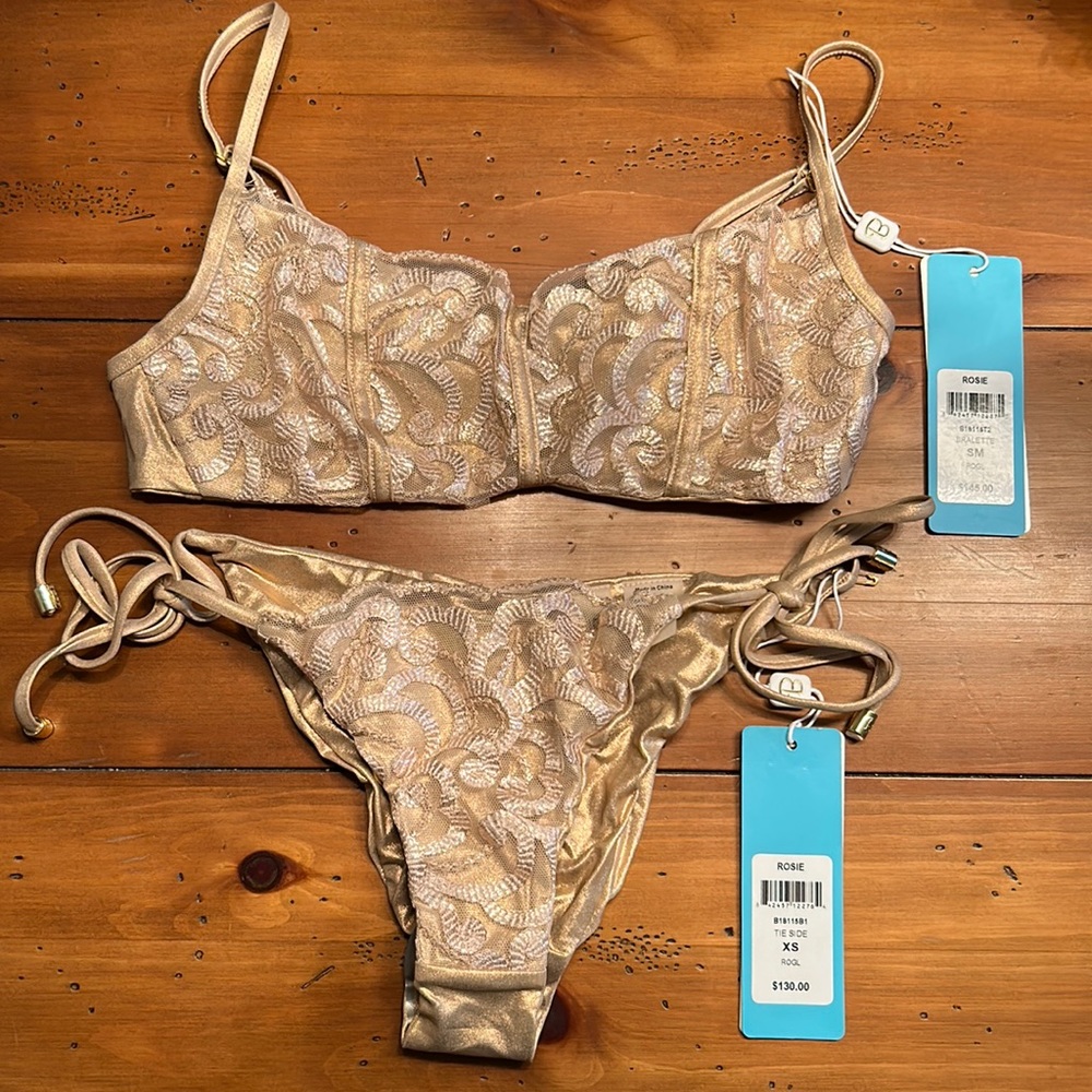 Beach Bunny brand new with tags gold bikini size small top xs bottoms